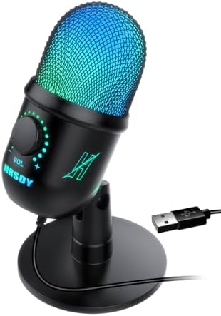 USB Computer Microphone for PC, Mac, PS4/5, Gaming Microphone, Condenser Podcast Mic for Studio Recording, YouTube, Streaming, RGB Lighting, Mute, Gain, Noise Cancellation