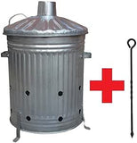 Srendi Small Medium Large 15L 60L 90L Litre Metal Galvanised Garden Incinerator Fire Bin Burning Leaves Paper Wood Rubbish Dustbin Shovel and Poker