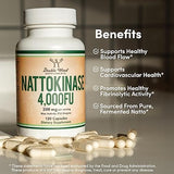 Nattokinase Supplement 4,000 FU Servings, 120 Capsules (Derived from Japanese Natto) Systemic Enzymes for Cardiovascular and Circulatory Support (Manufactured in The USA) by Double Wood