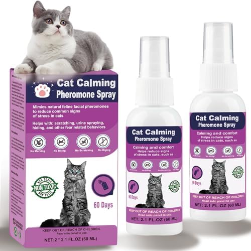 Cat Calming Pheromone Spray - Feline Calm Pheromones - Anti Anxiety Pet Products, Cats Reduces Scratching Furniture Peeing Marking Calming Cat for Fireworks,Travel,Vet Visits - 60 Day Kit (2 * 60 mL)