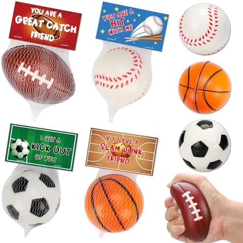 Thremhoo 16 PCS Stress Balls Foam Bouncy Balls for Kids Pinata Filler Goodie Bag Stuffers Easter Gifts Basketball Football Party Favor for 4-8 8-12 Treasure Box Toddler Bulk Toys Classroom Prizes
