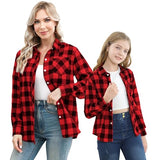 SANGTREE Family Matching Flannel Shirts Christmas Girls Flannel Shirts Long Sleeve Button Down Plaid Shirts Red, 12-13 Years = Tag 180