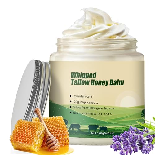 Beef Tallow for Skin, Tallow and Honey Balm, 100% Natural, Deep Moisturizing for Face and Body, Gentle and Non-irritating, Suitable For All Skin Types（4.23 OZ）