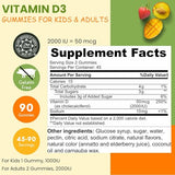 SHIFAA NUTRITION Vegetarian Vitamin D3 Gummies for Adults & Kids | 45-90 Servings, 2,000IU / 1,000IU | Non-GMO, Gluten-Free, Gelatin-Free | Supports Bones, Muscles & Immune System Halal Vitamins