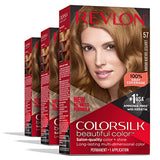Revlon ColorSilk Beautiful Color Permanent Hair Color, Long-Lasting High-Definition Color, Shine & Silky Softness with 100% Gray Coverage, Ammonia Free, 57 Lightest Golden Brown, 3 Pack
