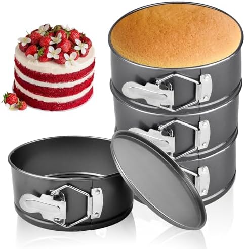 4 Pcs 6 Inch Springform Pan,Non-Stick Carbon Steel Cheesecake Pans with Removable Bottom,Leakproof Round Baking Mold for Cake, Pizza, Quiches, Compatible with 3 Qt Instant Pot (Black)