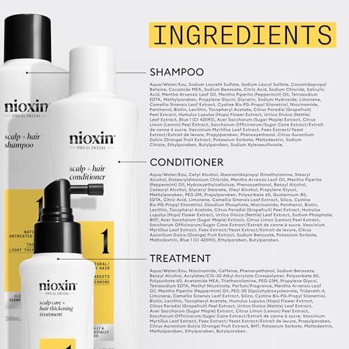 Nioxin Scalp + Hair Thickening System 1 - Hair Thickening System for Natural Hair with Light Thinning, Full Size (Packaging May Vary)