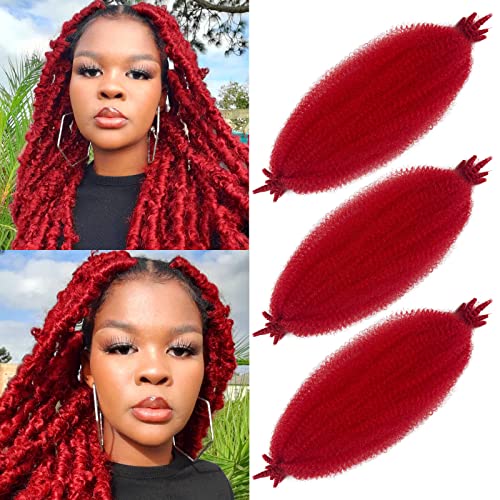Chicmoi Marley Twist Braiding Hair Red Cuban Twist Hair Springy Afro Twist Hair 16 Inch Red Kinky Curly Braiding Hair 3 Packs Pre-Fluffed Spring Twist Hair Red Wrapping for Locs (16in 3P Red)…
