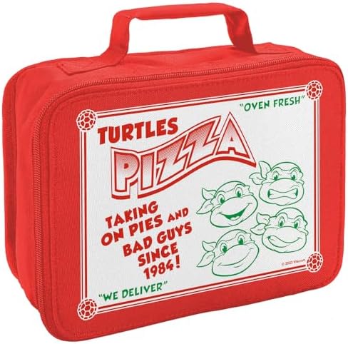 LOGOVISION Teenage Mutant Ninja Turtles Turtles Pizza Box Insulated Soft Sided Lunch Box - Reusable Lunch Bag For School Office Work, BPA Free, Red