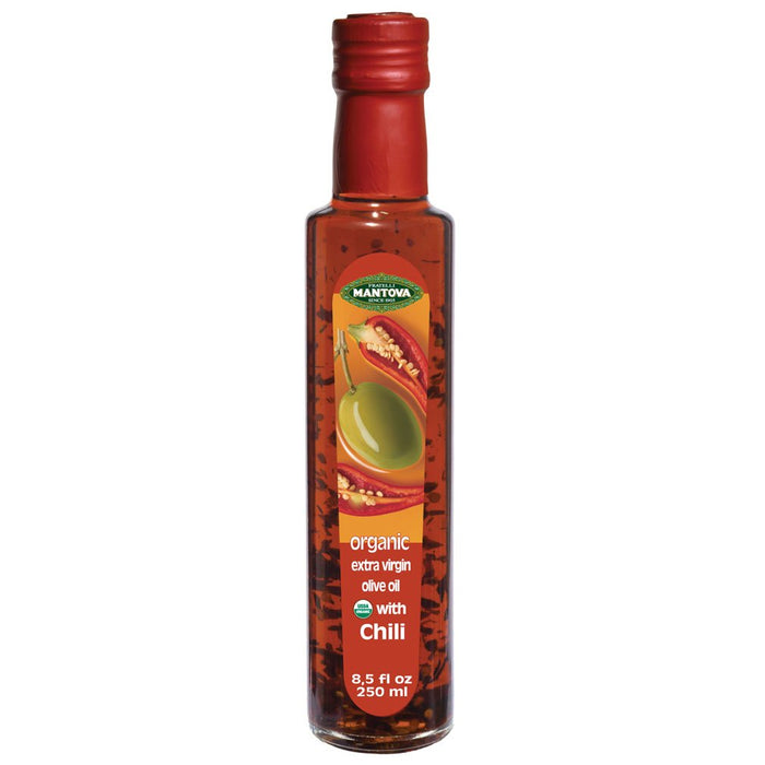 Mantova Organic Chili Flavored Extra Virgin Olive Oil 8.5 Oz, (Pack of 2) 100% Italian extra virgin olive oil, all designed to make cooking your favorite dishes easy and delicious. Infused with hot peppers brings just the right touch of spicy flavor to al