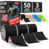Waterproof Kinesiology Tape - [3 Rolls] - Kinetic Tape - Joints Support & Muscle Pain Relief - 16.4 ft Uncut Knee Tape + 50 Videos - Muscle Tape - Easy to Apply Shoulder Tape