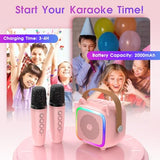 Mini Karaoke Machine for Kids, Portable Bluetooth Speaker with 2 Wireless Microphones, Toys Gifts for Girls Ages 4, 5, 6, 7, 8, 9, 10, 11, 12+ Year Old Birthday Gift Parties Christmas (Pink 2 Mics)