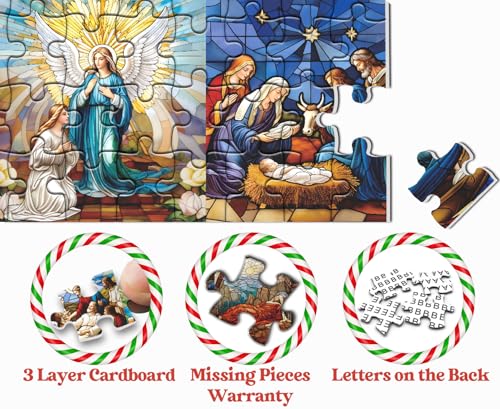 Advent Calendar 2024 Christmas Puzzle for Adults 1000 Pieces, Christmas Stained Glass Life of Jesus Jigsaw Puzzles, 24 Days Christmas Countdown Calendar Winter Puzzle as Christmas Decoration