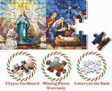 Advent Calendar 2024 Christmas Puzzle for Adults 1000 Pieces, Christmas Stained Glass Life of Jesus Jigsaw Puzzles, 24 Days Christmas Countdown Calendar Winter Puzzle as Christmas Decoration