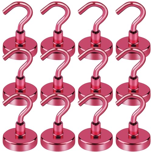 LOVIMAG Cruise Must Haves, 40Lbs Red Magnetic Hooks for Cruise Cabins, Cruise Door Magnets, Magnetic Hooks for Hanging, Refrigerator, Celling - 12 Pack