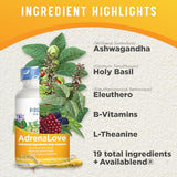 RidgeCrest Herbals Adrenal Fatigue Fighter, Stress and Energy Support Supplement with Ashwagandha, L-Theanine, Ginseng, Schisandra, Taurine, Holy Basil, Adaptogens, B Vitamins (60 Vegan Caps, 30 Serv)