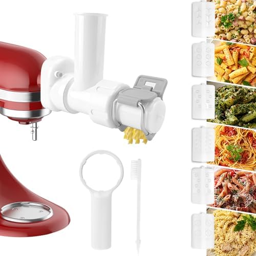 6 IN 1 Gourmet Pasta Attachment for KitchenAid Stand Mixer,for Kitchenaid Pasta Press, Extruder Pasta Maker Attachment Set with 6 Different Shapes Pasta Press Outlet Accessories by KOYOEY