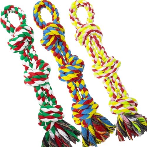 [3 Pack] Dog Rope Toys, Christmas Dog Toys for Large and Medium Aggressive Chewers, Heavy Duty Dog Rope Toy for Large Breed, 100% Cotton Tug of War Dog Chew Toys for Boredom, Teeth Cleaning