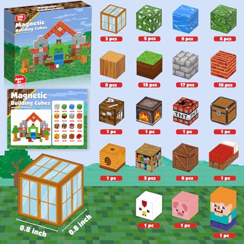 Goody King Magnetic Blocks | 100PCS Magnet Building Cube Game, Constructions Toys for Boys & Girls Age 3-4, 5 6 7 8 9 10, STEM Montessori Stacking Toy, Sensory Tiles Building Christmas for Toddlers