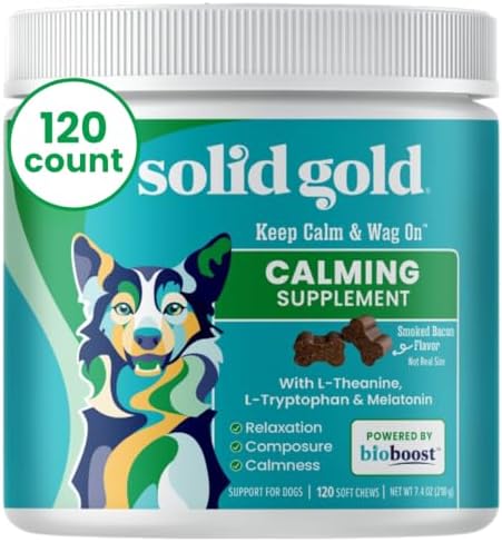 Solid Gold Dog Calming Chews for Dogs, Treats with Melatonin & Valerian Root - 120 Count, All Breeds & Sizes