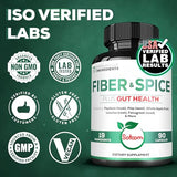 19in1 Fiber and Spice Supplement 33750 mg - 90 Capsules - Support Gut Health, Digestion & Immune System - Blended Psyllium Husk, Flax Seed, Apple, Licorice Root, Fenugreek Seed & More