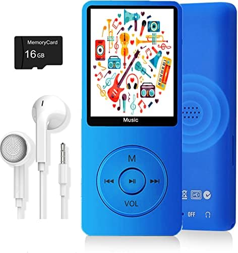 MP3 Player, Music Player with 16GB Micro SD Card, Build-in Speaker/Photo/Video Play/FM Radio/Voice Recorder/E-Book Reader, Supports up to 128GB (Dark Blue)