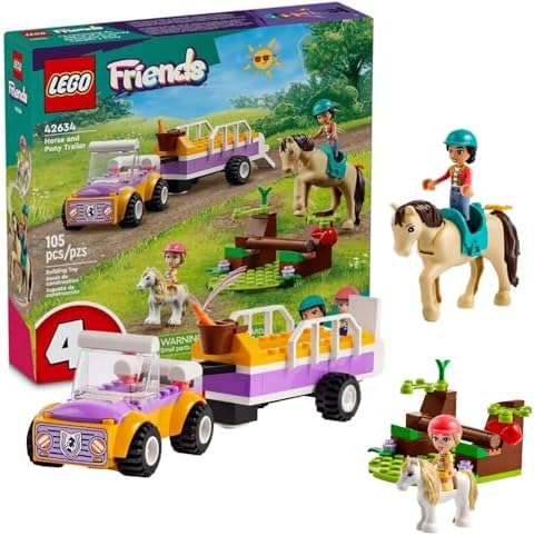 LEGO Friends Horse and Pony Trailer Playset, Building Toy for Kids, Creative Play Gift with Liann and Zoya Characters and 2 Animal Figures, Toy for 4 Year Olds and Up, 42634