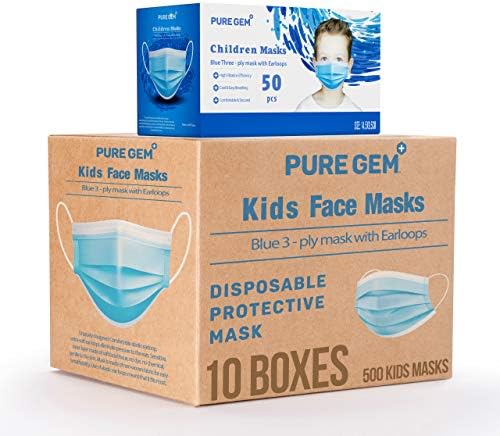 PURE GEM Premium Pack of Children's Size Disposable Kids Face Mask, Boys and Girls, Bulk Pack 3-Ply Mask For School