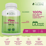 Purely Holistic Chasteberry Vitex Supplement 650mg - 4 Month Supply 120 Vegan Capsules Agnus-Castus Chaste Tree Berry Capsules Supports Normal Hormone Balance for Women