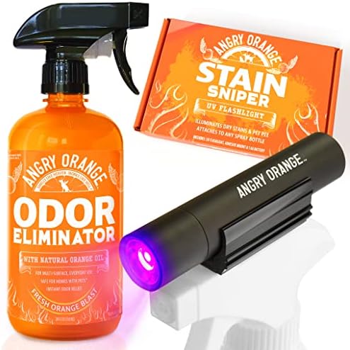 ANGRY ORANGE Pet Odor Eliminator Kit for Dog Urine - Citrus - 24 oz + UV Flashlight