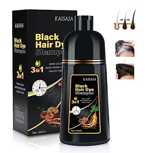 Black Hair Dye 3 in 1 Shampoo for Gray Hair, Herbal Ingredients for Women&Men, Dye in Minutes/Semi-Permanent/(17.6 FL OZ)