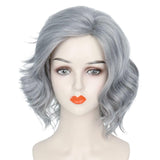 Koonfan Short Wavy Sliver Gray Grandma Wig Old Lady Wig Halloween Costume Cosplay Women Wigs