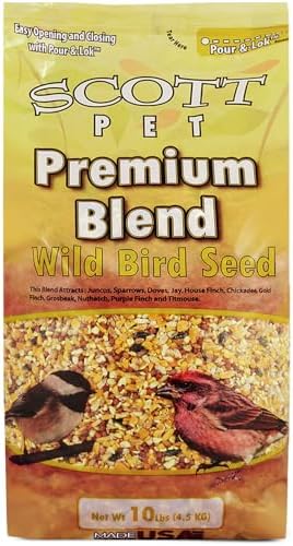 Scott Pet Wild Bird Seed, Premium Blend, 10 lbs Bag, No Mess, Bird Feed, Great for All Feeder Types, Food for Outside Wild Birds