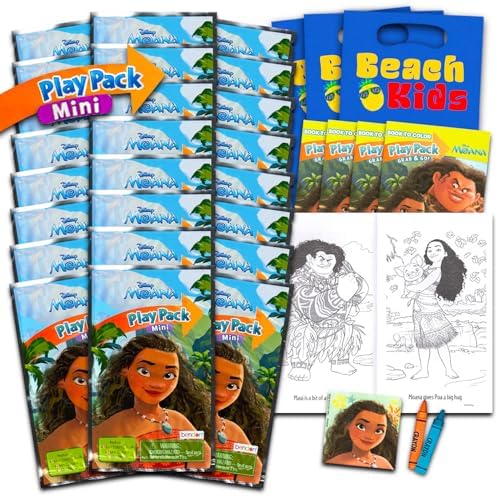 Disney 24 Moana Mini Party Favors Set for Girls, Kids - Bundle with 24 Moana Grab n Go Play Packs with Coloring Pages, Stickers, Goodie Bags, More (Moana Birthday Party Supplies and Decorations)