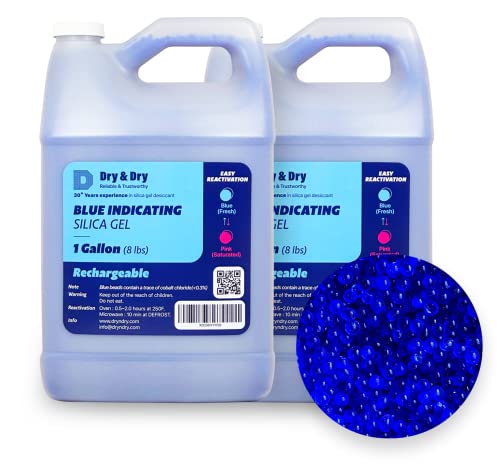 Dry & Dry [16 LBS] Blue Indicating Silica Gel Beads Desiccants (Industry Standard 3-5 mm) - Reusable Desiccant Beads Silica Beads(Blue to Pink)
