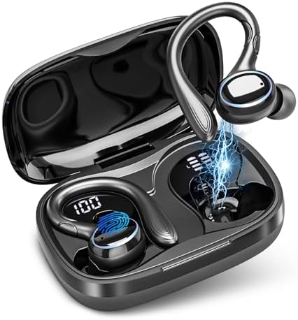 Wireless Earbuds Bluetooth Headphones Sport, 2024 Bluetooth Earbuds Stereo Ear Buds, Noise Cancelling Mic, IP7 Waterproof Headset for Workout/Running Black