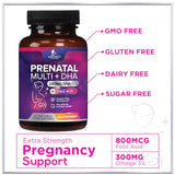 Women's Prenatal Multivitamin with Folic Acid + DHA, Prenatal Vitamin Supplement for Fetal Support w/Folate, Omega 3, Vitamins D3, B6, B12 & Iron, Pregnancy Prenatal DHA, Non-GMO - 60 Softgels