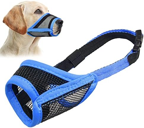 LUCKYPAW Dog Muzzle, Mesh Muzzle for Large Medium Dogs, Soft Mouth Cover to Prevent Biting Chewing, Drinkable Breathable Adjustable Puppy Mouth Guard(XXL, Blue)