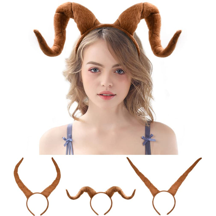 HODRME Plush Antelope Ram Horns Headband-Halloween Christmas Festival Theme Party Animal Cosplay Costume Headbands