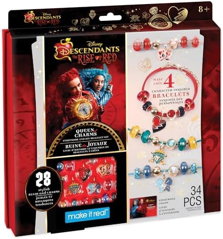 Make It Real: Descendants 4 Rise of Red - Queen of Charms - 34pc DIY Jewelry Kit, Make 4 Character Inspired Bracelets, Disney, Girls & Kids Ages 8+