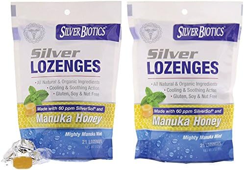American Biotech Labs Silver Biotics Silver Lozenges w/60ppm SilverSol and Manuka Honey, Mighty Manuka Mint (21 Count) (2 Pack)