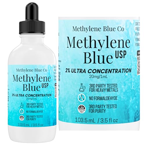 2% Methylene Blue 3.5 fl oz, Ultra Concentration Pharmaceutical Grade for Humans Nootropic Supplement - Heavy Metals Tested Glass Bottle