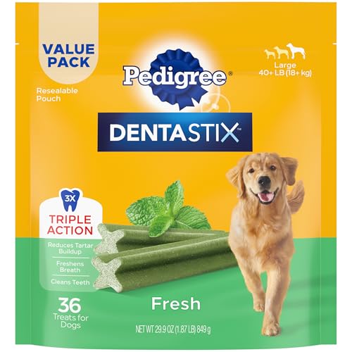 PEDIGREE DENTASTIX Dental Dog Treats for Large Dogs Fresh Flavor Dental Bones, 1.87 lb. Value Pack (36 Treats)