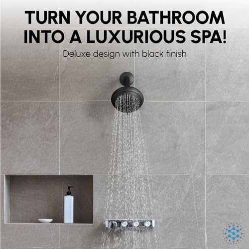 Luxury Spa Series, 6 Spray Setting, 4.5 Inch Adjustable High Pressure Shower Head Fixture for Hard Water, 360-Degree Tilt Massage Shower System - Matte Black