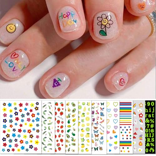 18 Sheets Kids Nail Stickers, Cute Nail Decals for Women and Age 8+ Little Girls, 3D Self-Adhesive DIY Nail Art Design Decoration (Sky)