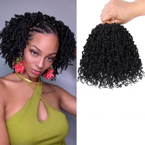 COOKOO 6 Inch 8 packs Pre-looped Yanky Twist Crochet Hair for Women Natural Black Pre Twisted Mini Passion Twists Crochet Hair Kinky Curly Crochet Twist Synthetic Hair Extensions 1B#
