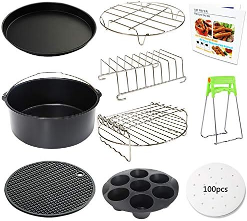 9 Inch Air Fryer Accessories XL 10 PCS with Cupcake Pan, Pizza Pan, Silicone Baking Cup, Recipe Cookbook, 100Pcs Parchment Paper for 5.3Qt - 6.8Qt and Larger Size Phillips Air Fryer Instant Pot