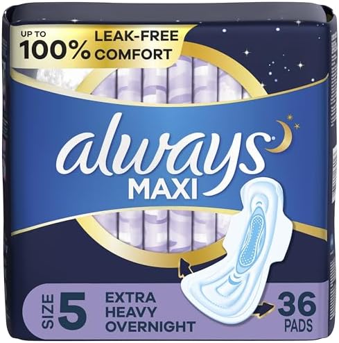 Always Maxi Overnight Pads with Wings, Size 5, Extra Heavy Overnight, Unscented, 36 Count