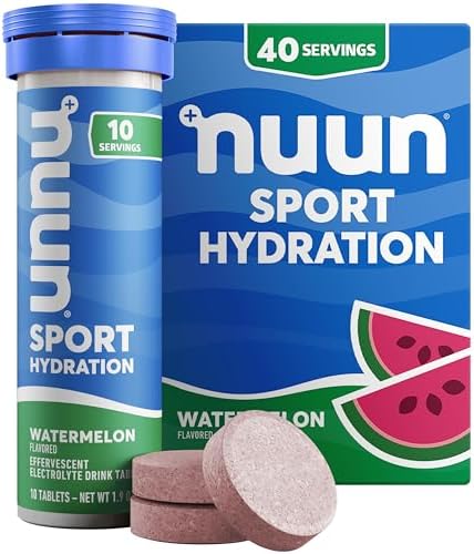 Nuun Sport Electrolyte Tablets - Dissolvable in Water, Watermelon, 5 Essential Electrolytes for Hydration, 1g Sugar Drink Mix, Vegan, Non-GMO, 4 Pack (40 Total Servings)