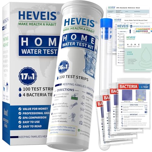 17 in 1 Home Drinking Water Testing Kit - 100 Strips + 4 Bacteria Tests - Tap and Well Water Test Kit, Easy to Test and Read for Hardness, Lead, Iron, Fluoride, pH, Copper, Bacteria and More
